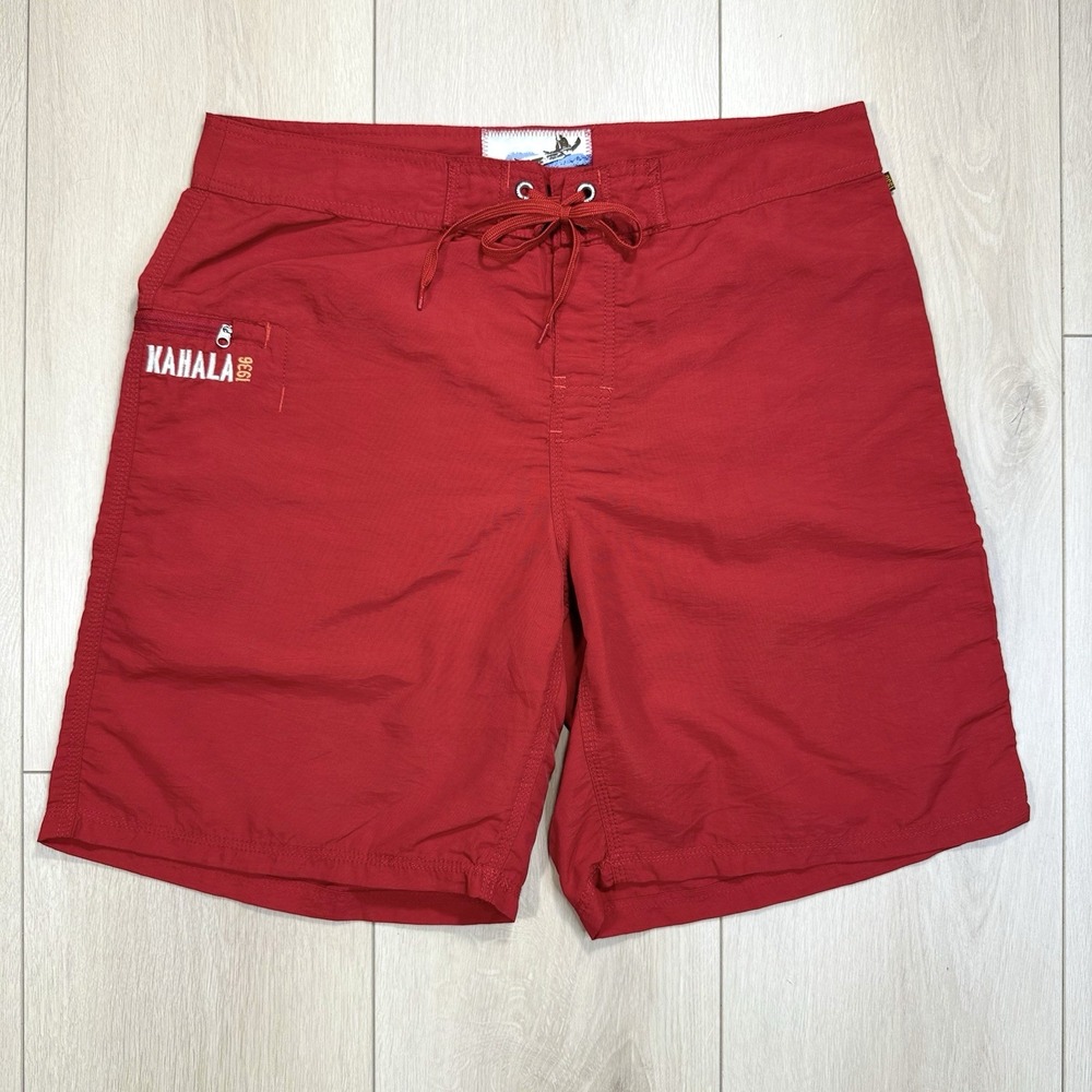Kahala 1936 Men's Red Swim Trunks Board Shorts Size 36 Nylon Pockets Surf Beach‎